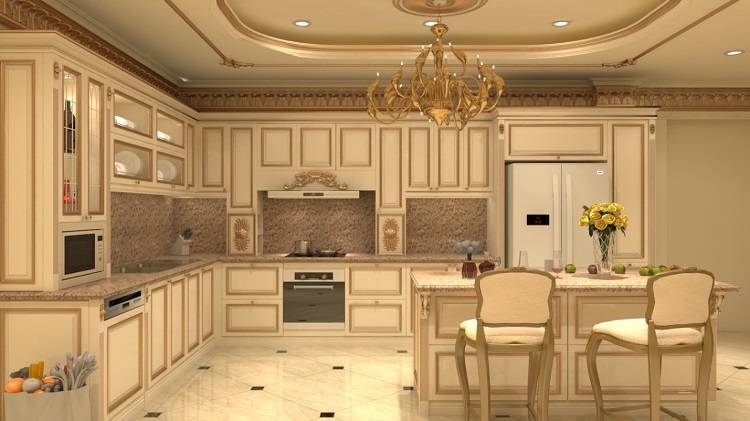 Nhà bếp theo phong cách cổ điển từ gỗ acrylic vẫn đảm bảo được nét sang trọng