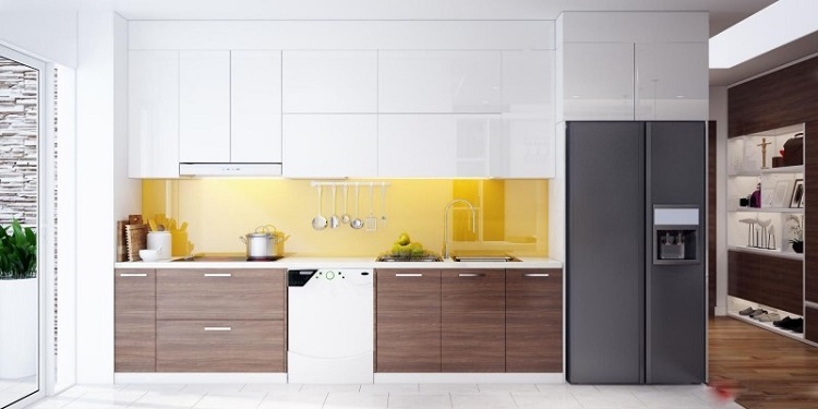 Tủ bếp acrylic chữ I tích hợp tối ưu công năng