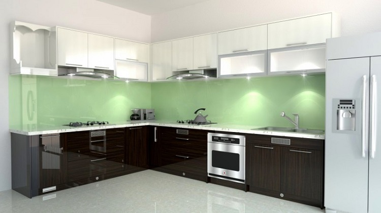 Mẫu tủ bếp Acrylic đẹp với gam màu xanh – trắng