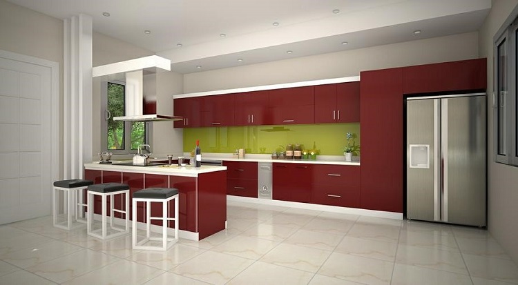 Tủ bếp Acrylic sáng bóng bền đẹp với thời gian