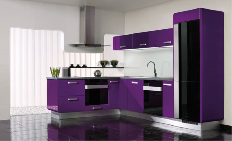 Mẫu tủ bếp Acrylic mặt trơn một màu